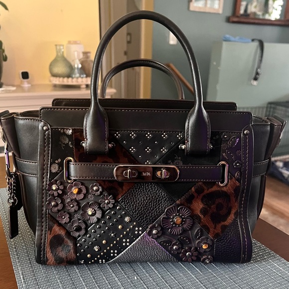 Coach Black and Brown Satchel with Textured Leather - Picture 5 of 9